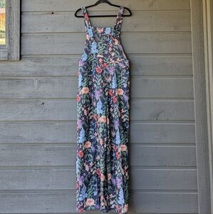 NWOT Cider Woven Lightweight Corduroy Floral Button Wide Leg Jumpsuit Overalls